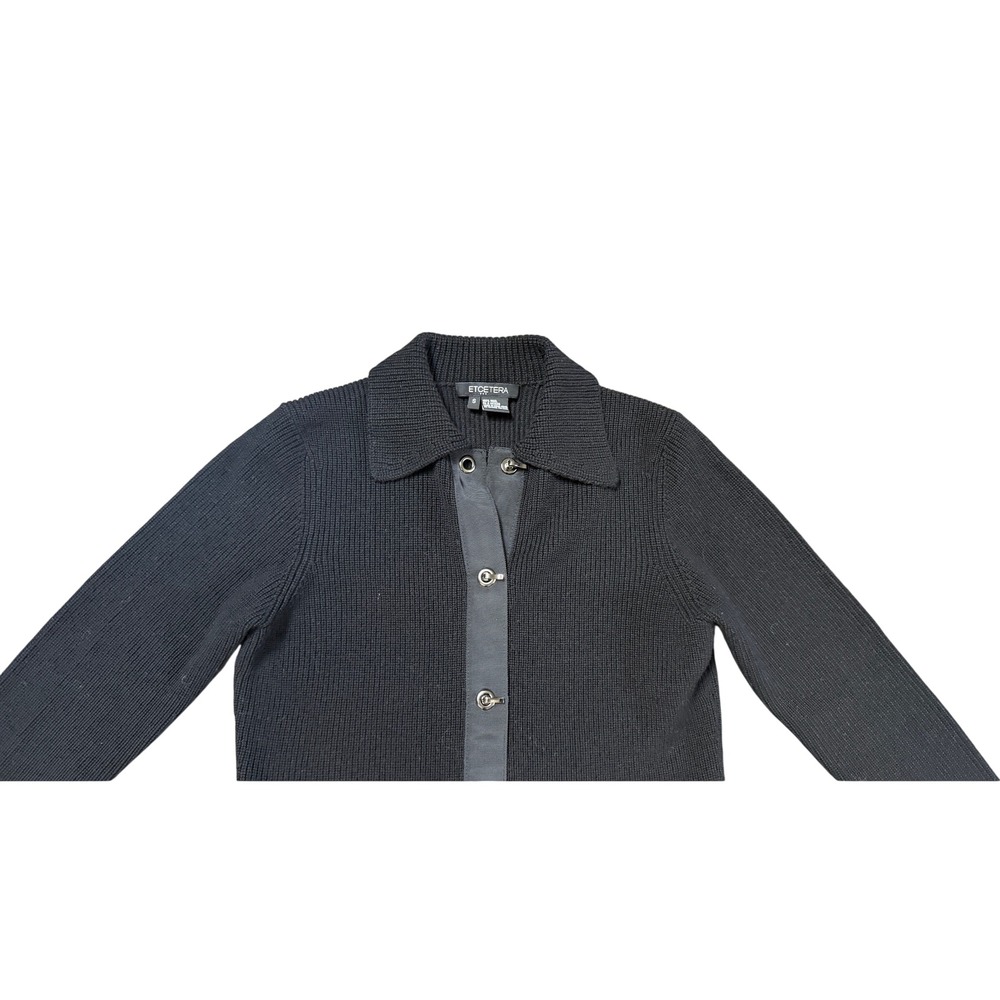 Etcetera Cardigan Black 100% Wool Ribbed Belted Toggle Collared Sweater S - Picture 6 of 9
